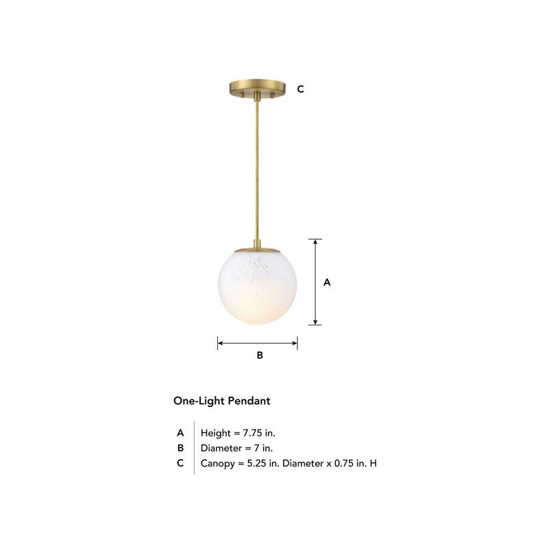 Pixie 60 Watt 1-Light Brushed Gold Globe Pendant Light with Etched Cloud Glass Shade - 7.75