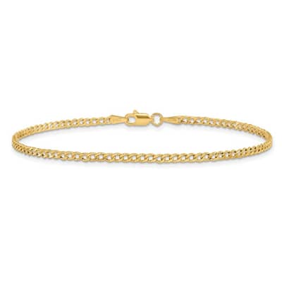 Curata 14k Yellow Gold 2.5mm Semi Solid Curb Chain Bracelet Options: 7" 8"