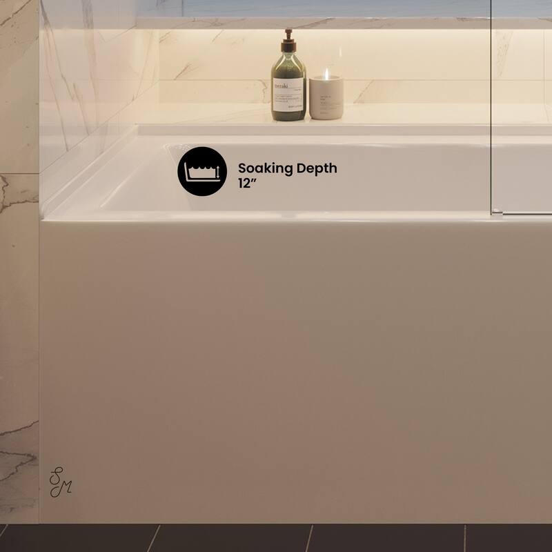 Voltaire 60" x 30" Right Drain Skirted Soaking Bathtub with Apron ADA Height in Glossy White