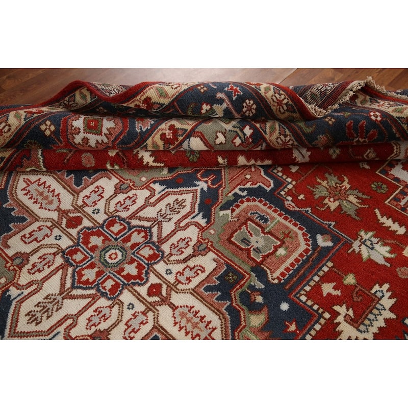 Geometric Heriz Serapi Oriental Area Rug Hand-Knotted Wool Carpet - 8'11"x 11'10"