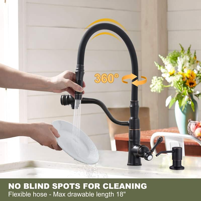 WOWOW Single-Handle Pull Down Kitchen Faucet with Soap Dispenser