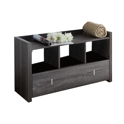 Wooden Storage Shoe Rack Bench With 3 Shelves and Raised Top, Distressed Gray