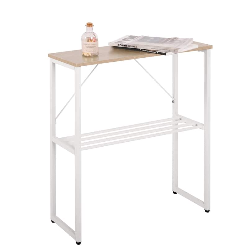 Narrow Side Table with Shelf, 25-inch Tall End Table for Small Space