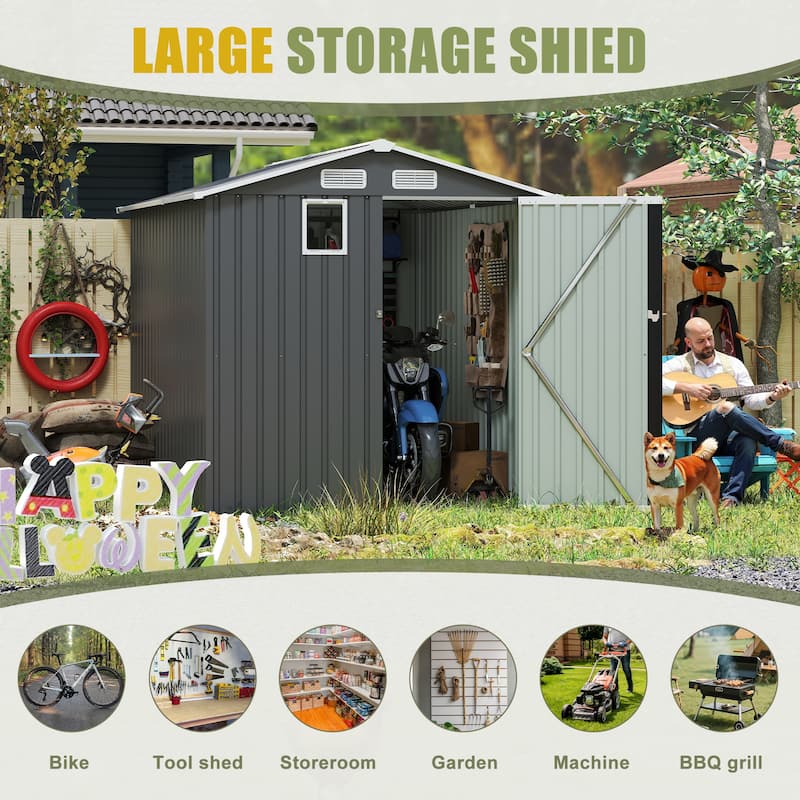 6x8 Foot Lockable Steel Storage Shed for Outdoor Use – Compact Metal Utility Shelter for Garden, Backyard, Patio. - 6x8FT
