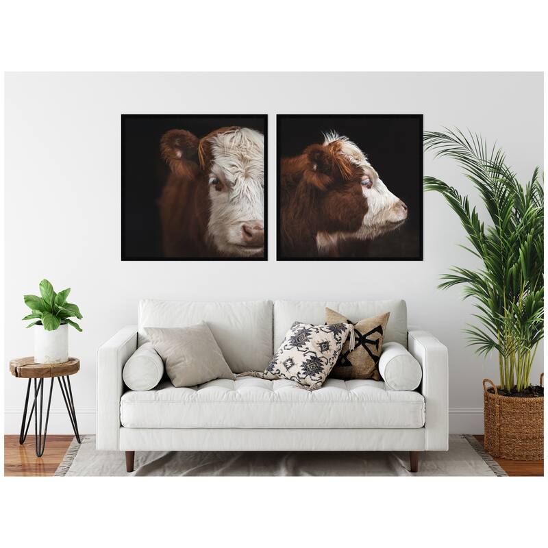 Kate and Laurel Cow Close 2 Piece Framed Wall Art Print Set by Emiko and Mark Franzen F2 Images