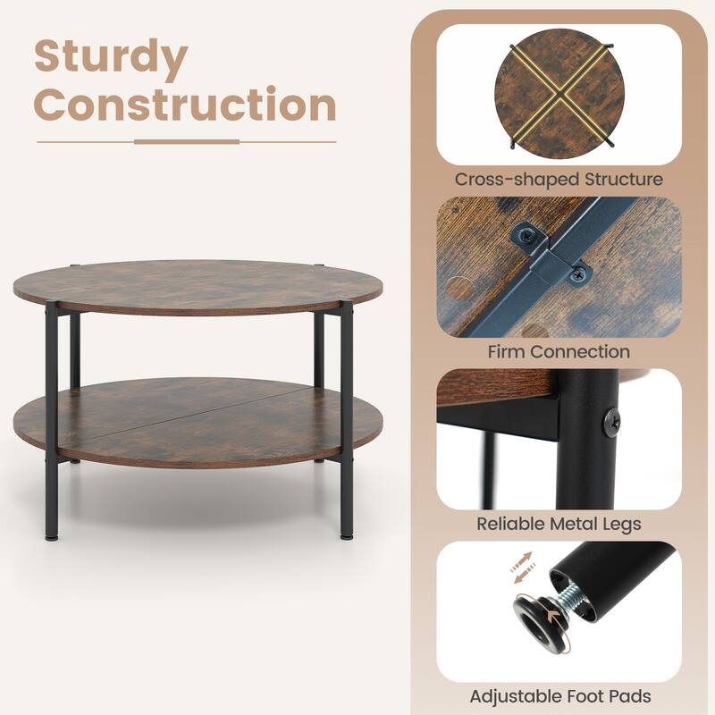 Gymax Round Coffee Table w/Open Storage Shelf Circle Cocktail Table