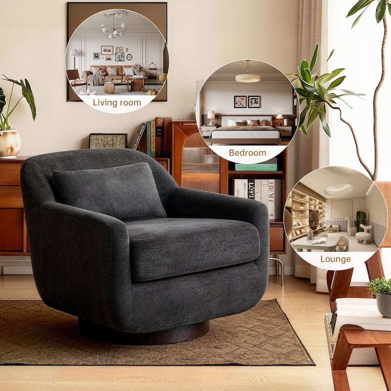 Modern Chenille Swivel Accent Chairs With Pillow