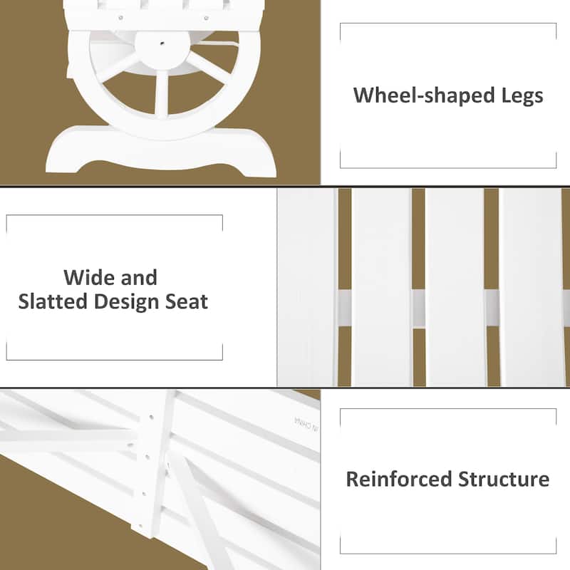 Outsunny 2-Person Wood Outdoor Garden Bench with a Unique Wheel Designed Legs - 38.5" W x 19.75" D x 15.5" H