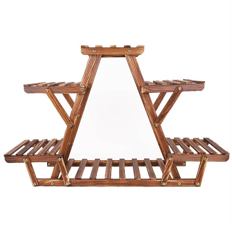 6 Tiered Triangle Wood Plant Stand Corner Flower Shelf Indoor Outdoor