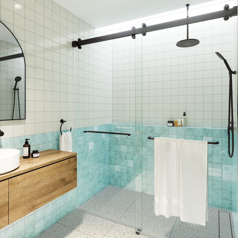 Polaris 60 in. x 78 in. Fully Frameless Glass Sliding Bypass Shower Doors with Square Hardware - Matte Black