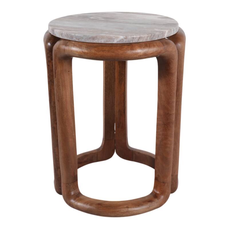 Marble Round Top Inlay Wood End Table - Ivory, 18 in. - 14" x 14" x 18"