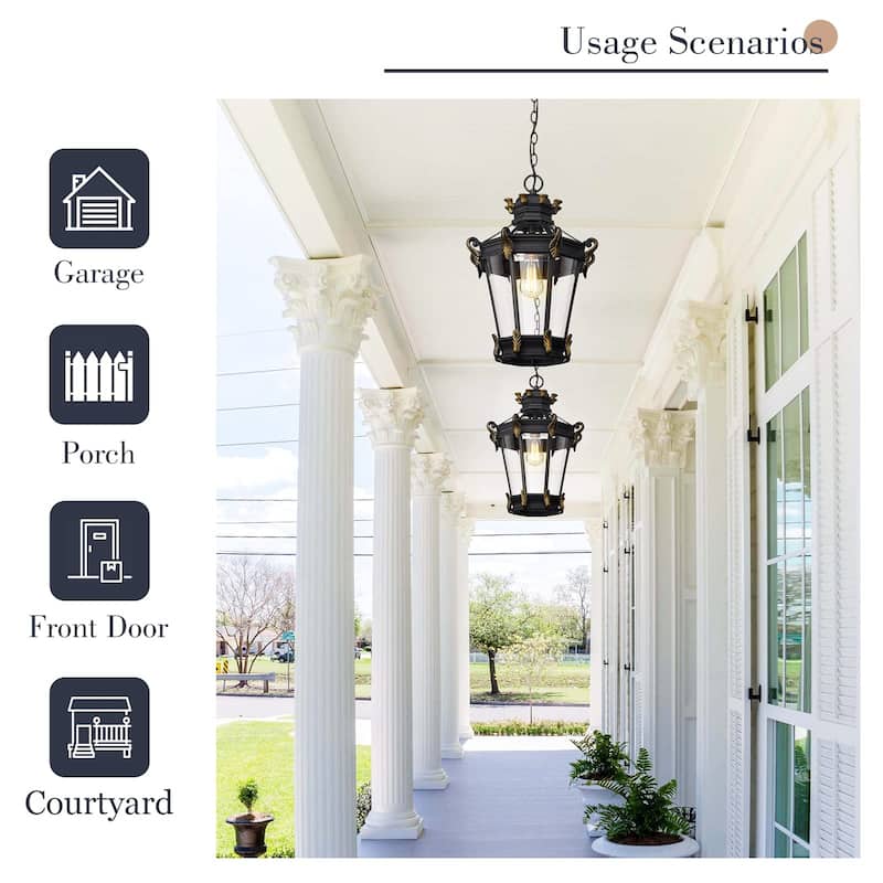 20 Inch Outdoor Pendant Light, Porch Light in Black Finish