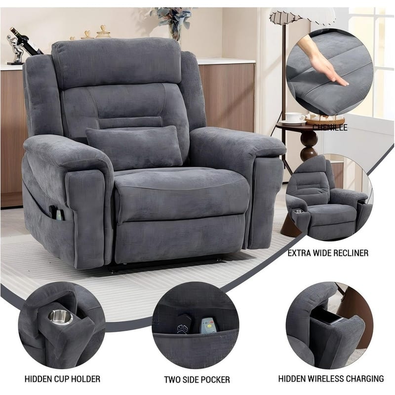 50-In Oversized Dual Motors Power Lift Recliner,Extra Wide Seat Lift Recliner with Heat/Massage,Wireless Charging