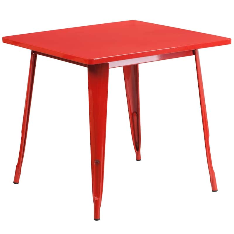31.5-inch Square Metal Indoor/Outdoor Cafe Table - 31.5"D x 31.5"W x 29.5"H - Red