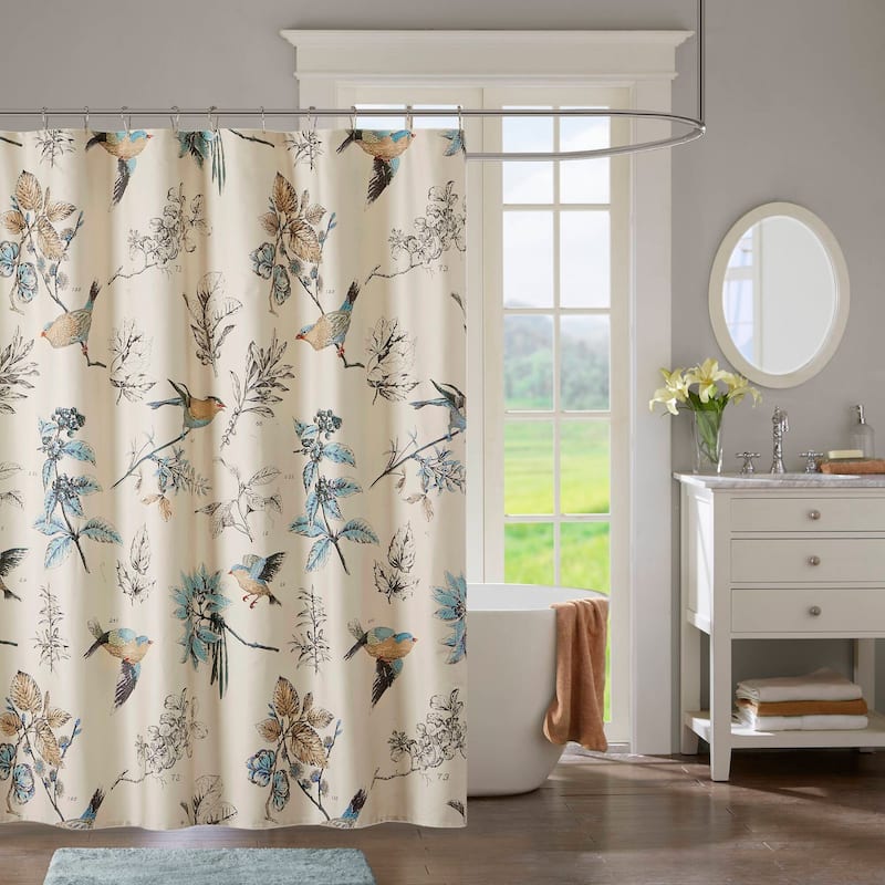 Madison Park Quincy Printed Cotton Shower Curtain - Khaki