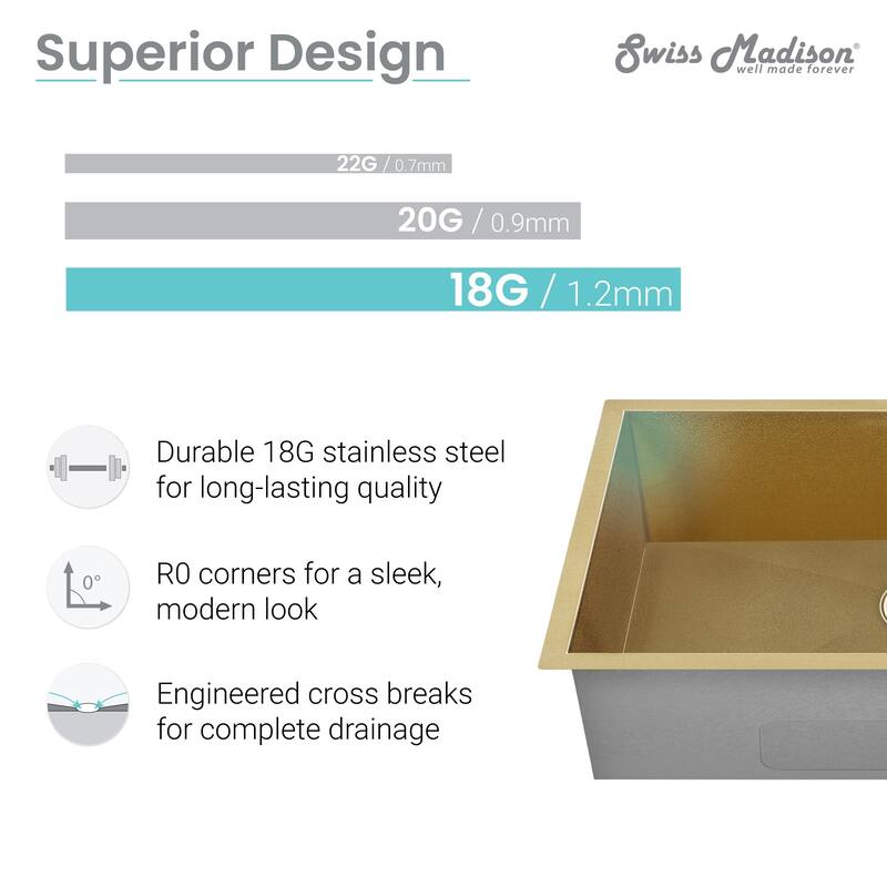 Tourner 21 x 18 Stainless Steel, Single Basin, Undermount Kitchen Sink
