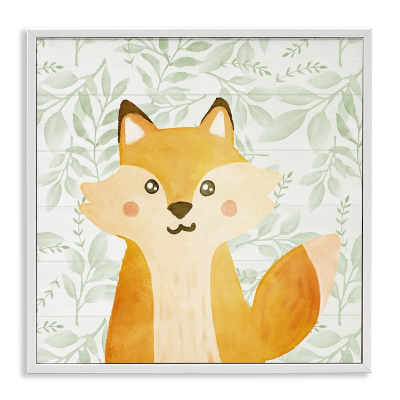 Stupell Whimsical Fox on Florals Framed Giclee Art Design By Kim Allen - 24 x 24 - White