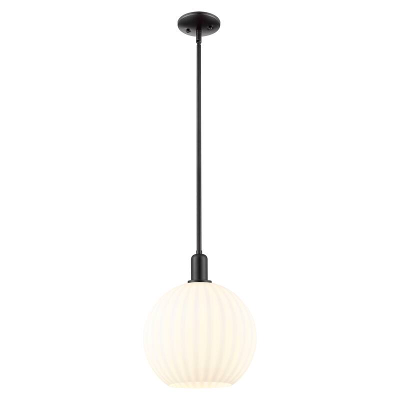 Innovations Lighting Endless Possibilities Arcadia - White Venetian - 1 Light 12" Stem Hung Mini Pendant - Matte Black