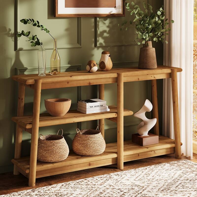 63'' Solid Wood Console Table, Mortise And Tenon Decorative Detail