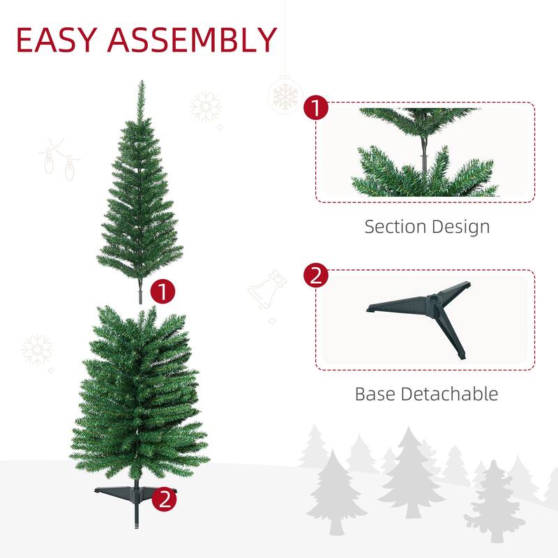 HOMCOM 5' Unlit Artificial Pencil Christmas Tree, Slim Xmas Tree with Foldable Metal Stand - 4.91 ft