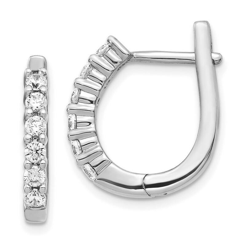 Curata 14k White Gold Diamond Hinged Hoop Earrings - 19x16mm Wide 2mm Thick