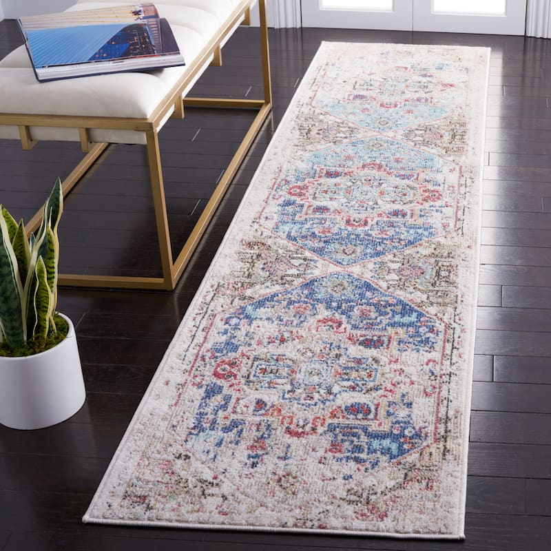 SAFAVIEH Phoenix Gretchen Shabby Chic Distressed Rug - 2'2" x 9' Runner - Ivory/Blue