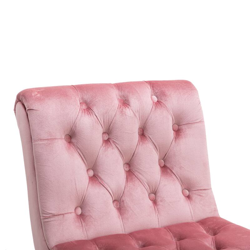 Pink 22.83" Buttons Tufted Accent Chair with Wooden Legs