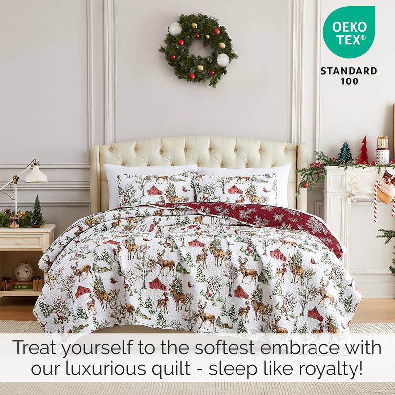 White Christmas Oversized 3-piece Quilt Set