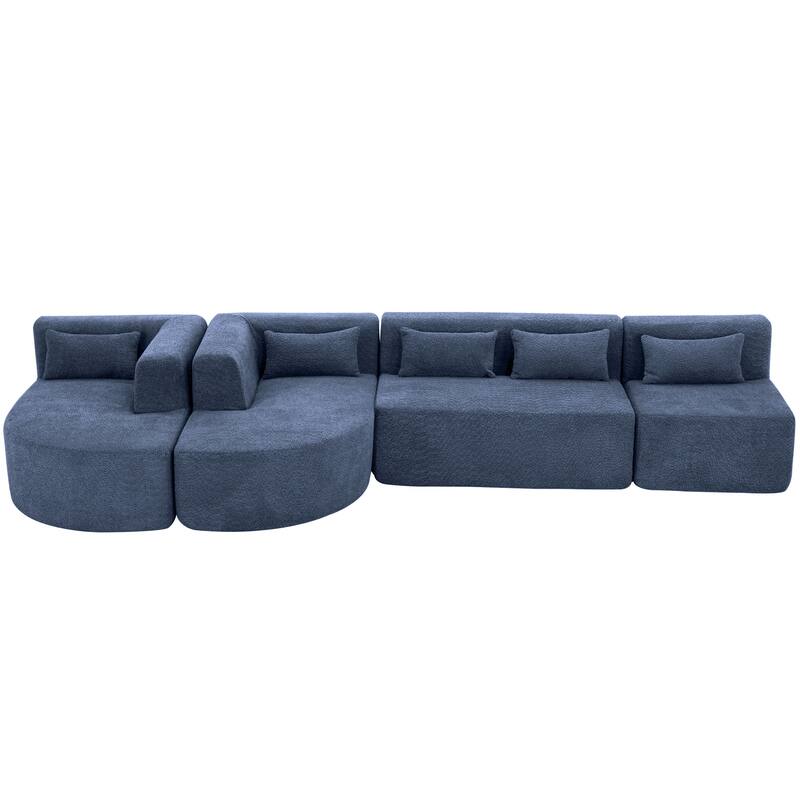 143.7" Polyester Sectional Sofa with 2 Chaise Lounges, Back Pillows