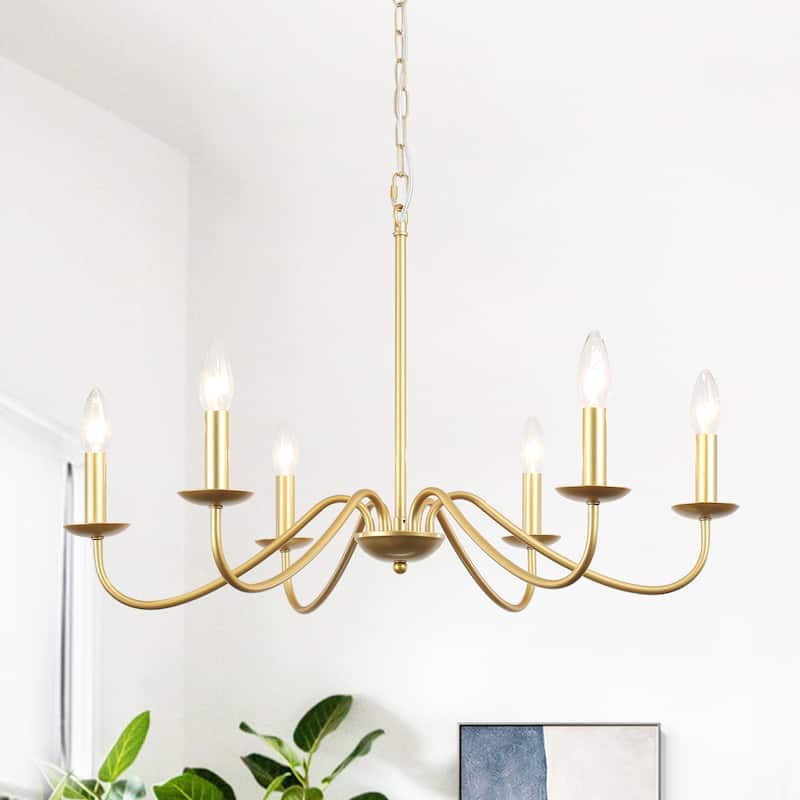6-Light Rustic Farmhouse Simple Candle Chandelier for Bedroom, Kitchen, Living Room and Foyer - SprayGold