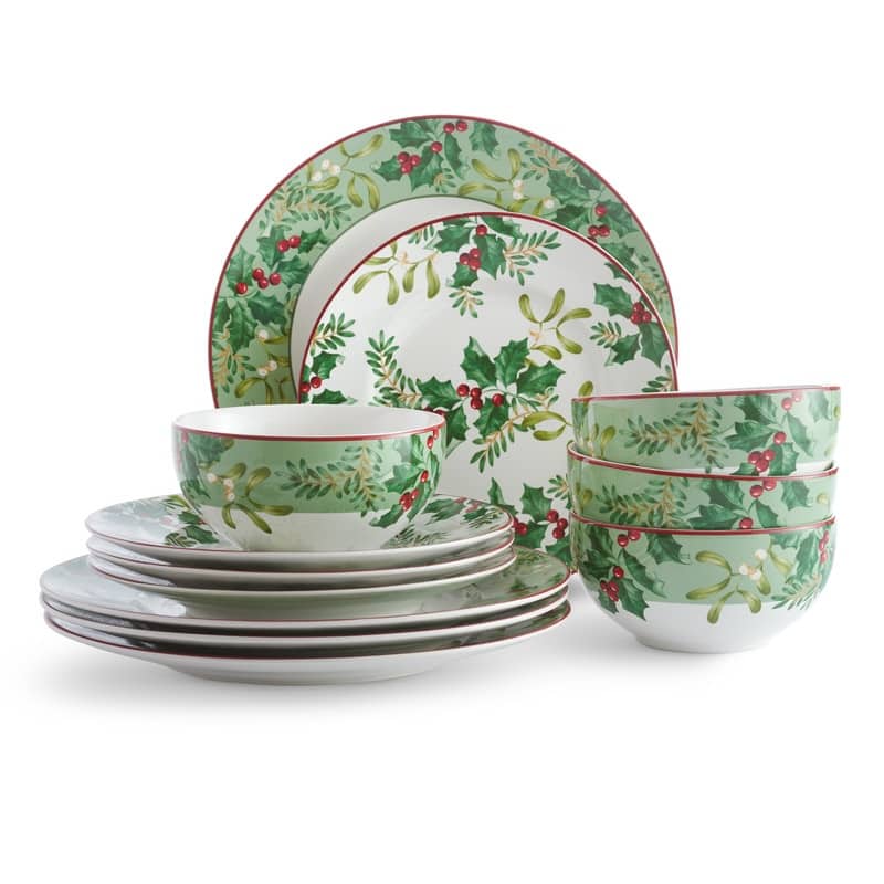 222 Fifth Christmas Foliage 12 Piece Dinnerware Set