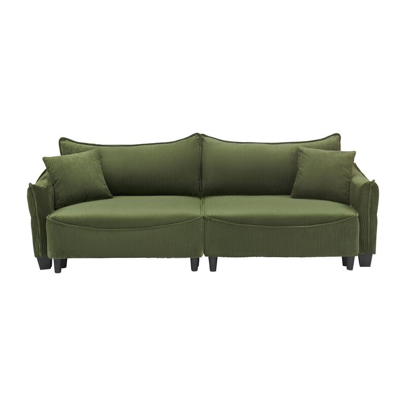 Convertible Corduroy Sofa Bed with Two Throw Pillows, Perfect for Small Spaces