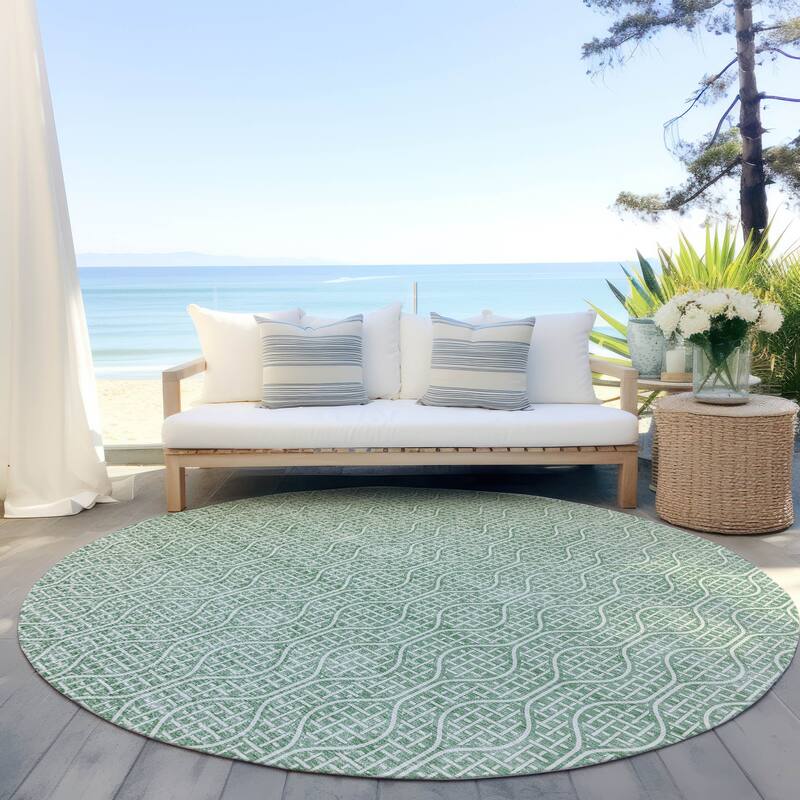 Machine Washable Indoor/ Outdoor Chantille Criss Cross Geo Rug - Sage - 8' x 8'