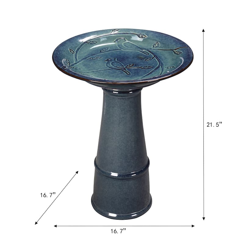 Ceramic Outdoor Garden Birdbath - 21.5" - Blue