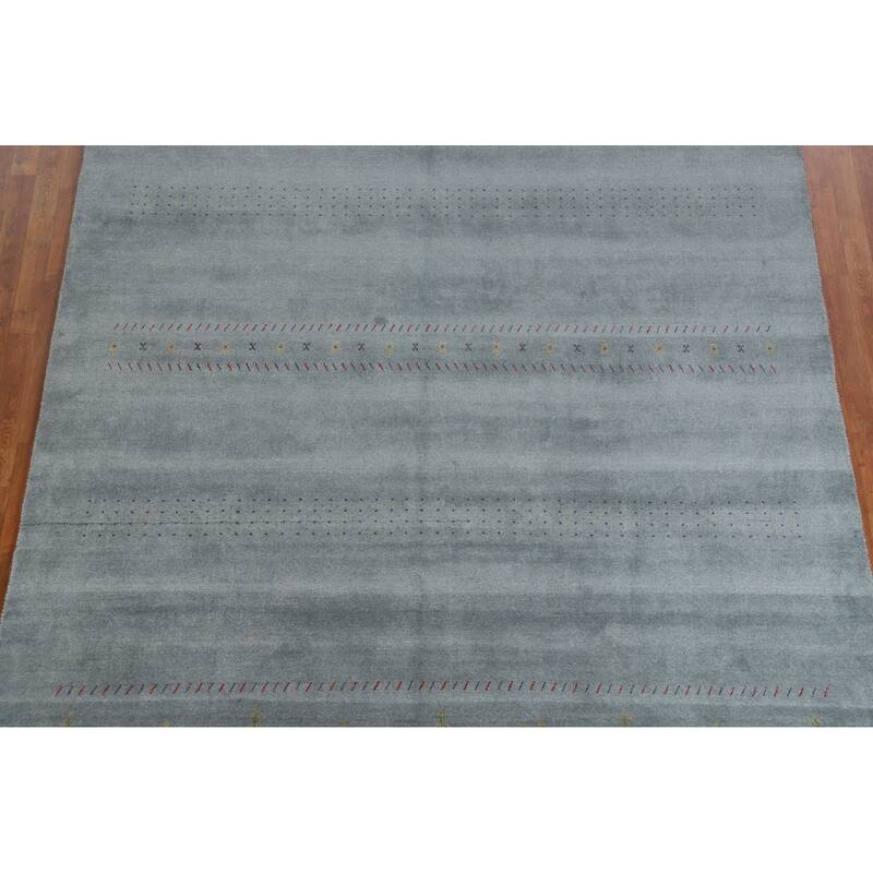 Hand Knotted Oriental 100% Wool Carpet Tribal Animal Pictorial Navy Blue & Blues Gabbeh Area Rug - 9' 11'' X 8' 2''