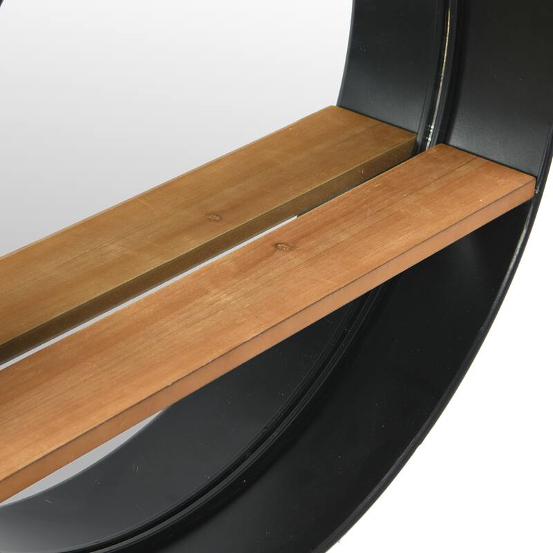 Metal Framed Wall Mirror with Wood Shelf