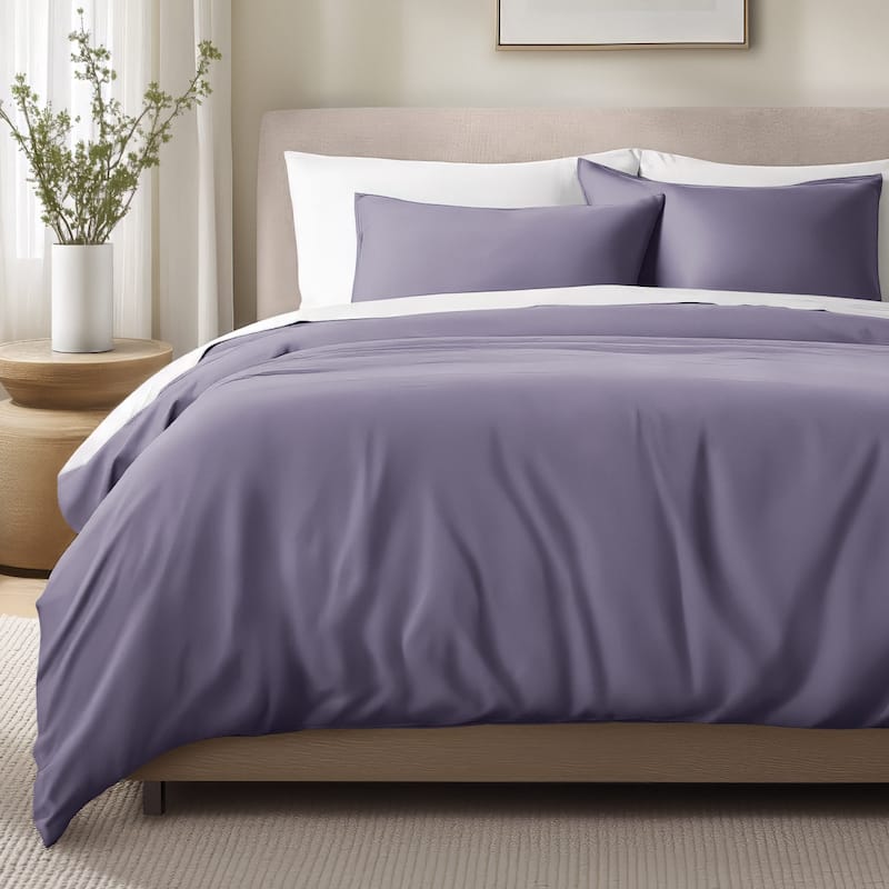 Bare Home Organic Cotton Duvet Cover Set - Smooth Sateen Weave - Dusty Purple - King