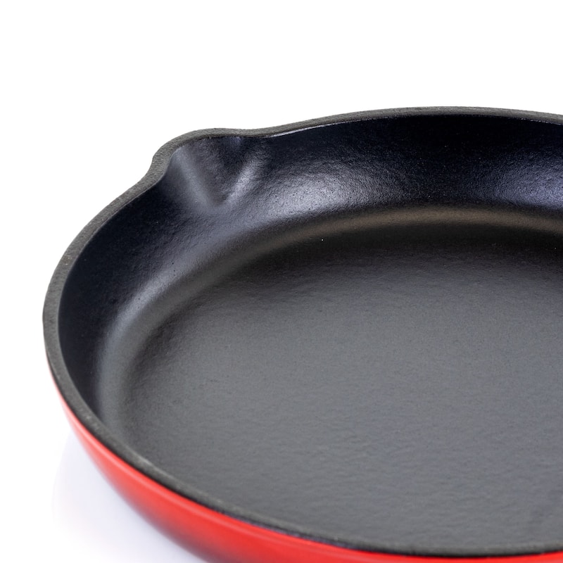 Enameled 10.25 Inch Cast Iron Skillet Dual Pour Spouts in Red