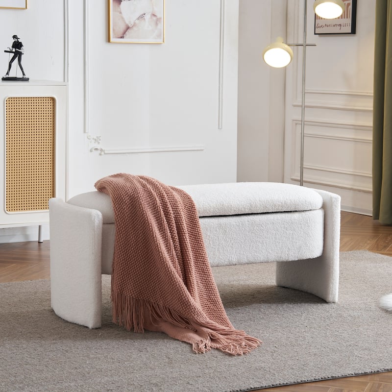 Christopher Knight Home - Evelyn Long Bouclé Storage Ottoman Bench - White
