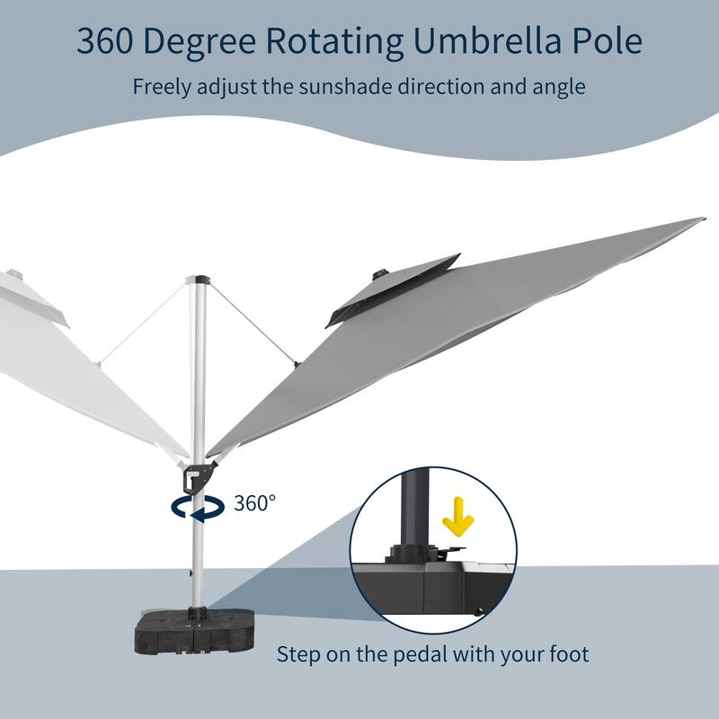 11FT Patio Umbrella Outdoor Square Double Top Umbrella with Base