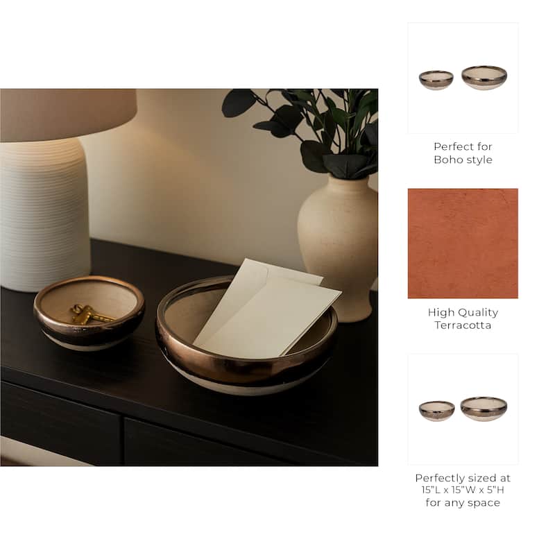 Decorative Round Terracotta Accent Bowl - Set of 2 - 15", 12", Gray