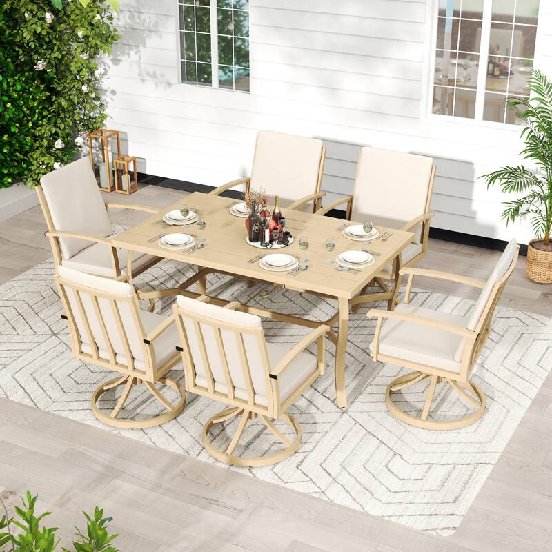 EGEIROS LIFE AluLux 7-Piece Aluminum Patio Dining Set with 6 Swivel Dining Chairs and Washable Cushions