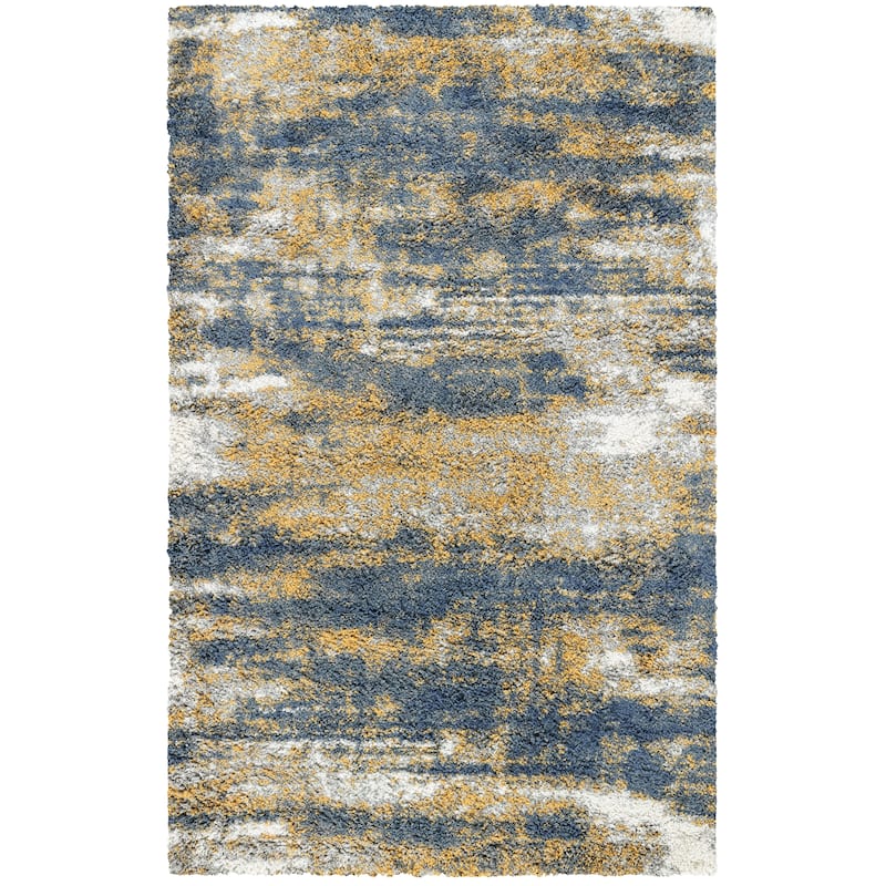 Noori Rug Lux Madison Abstract 2-Inch Shag Area Rug - 6'6" x 9'6" - Blue/Gold