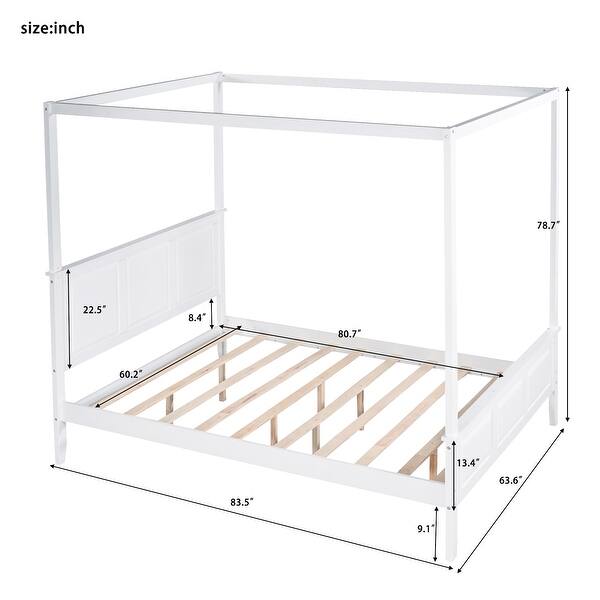Queen Size Canopy Platform Bed with Headboard and Footboard, Slat Support