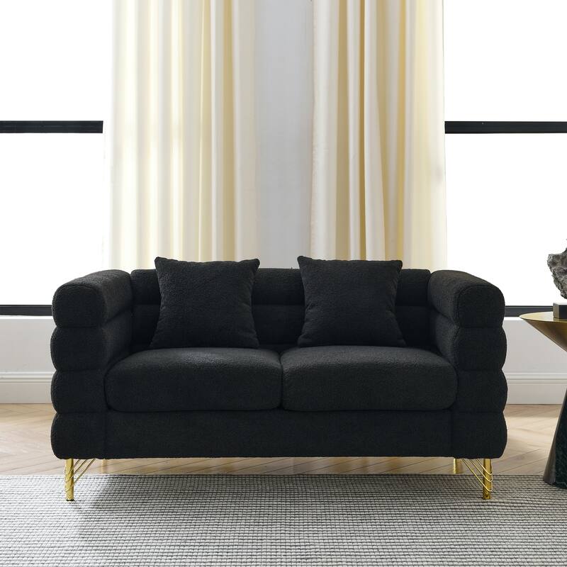 Modern 60" Loveseat Sofa with 2 Lumbar Pillows and Fashionable Golden Metal Legs