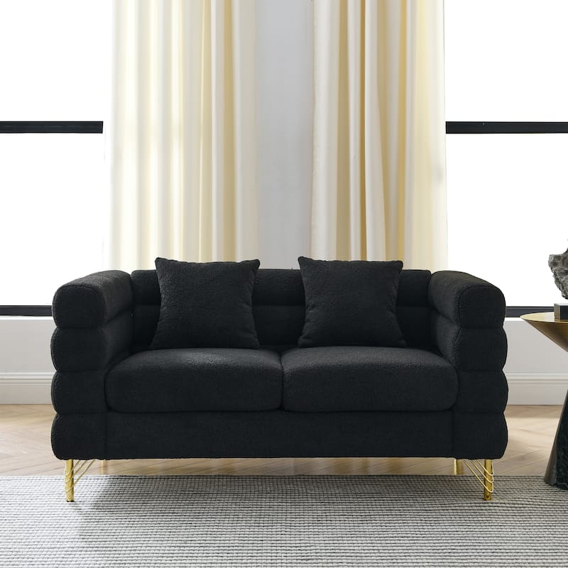 Two-Person Sofa with Art Deco Design and Gold Legs for Living Room or Guest Room