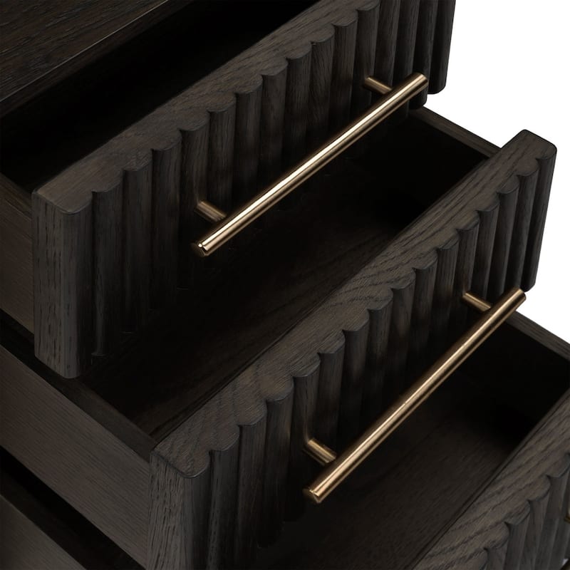 Poly & Bark Noir 3 Drawer Wood Nightstand with Ribbed Design