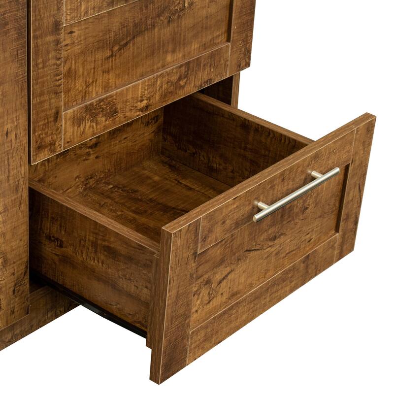 High Wardrobe Armoire & Kitchen Cabinet with 2 Doors, 2 Drawers and 5 Storage Spaces, Durable Sturdy MDF Frame for Bedroom