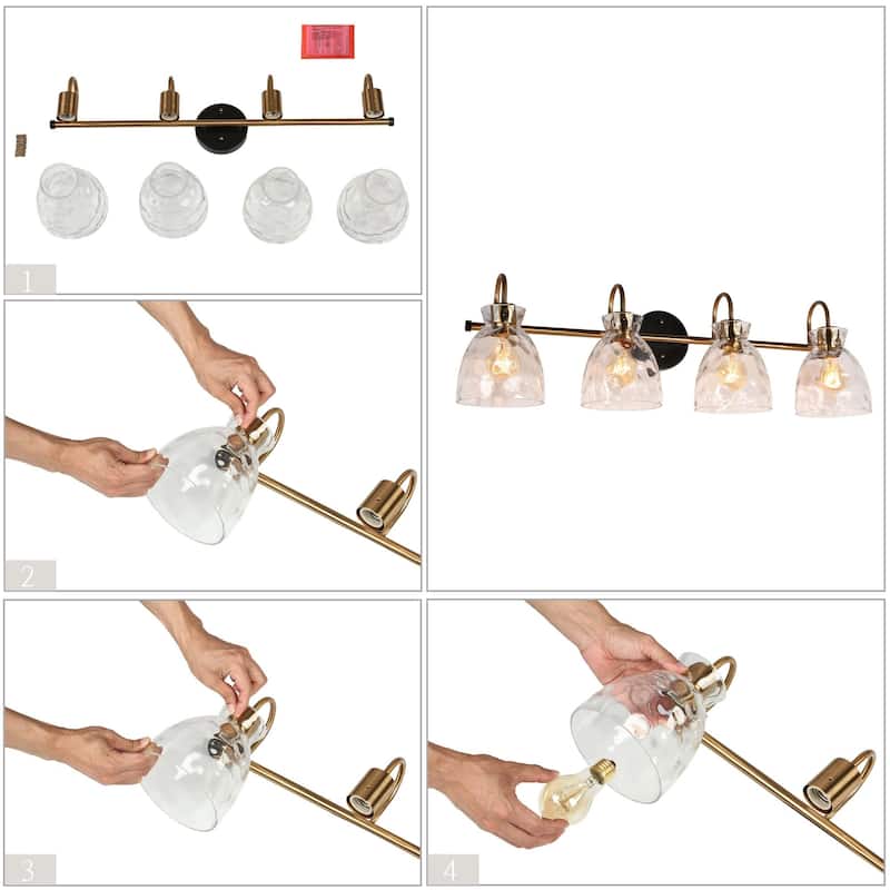Elisie Modern Glam 4-light Bathroom Vanity Light Transitional Black Gold Sconce with Water Glass - L 31.5" x W 7.5" x H 9"
