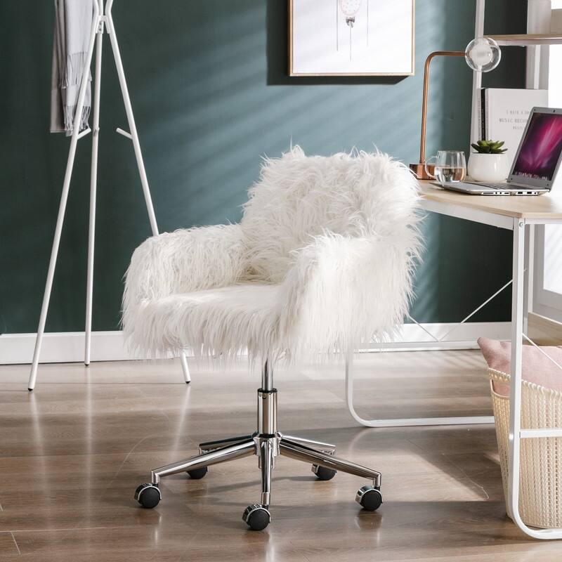 Chrome Base adjustable Office Chair, Makeup vanity Chair - White